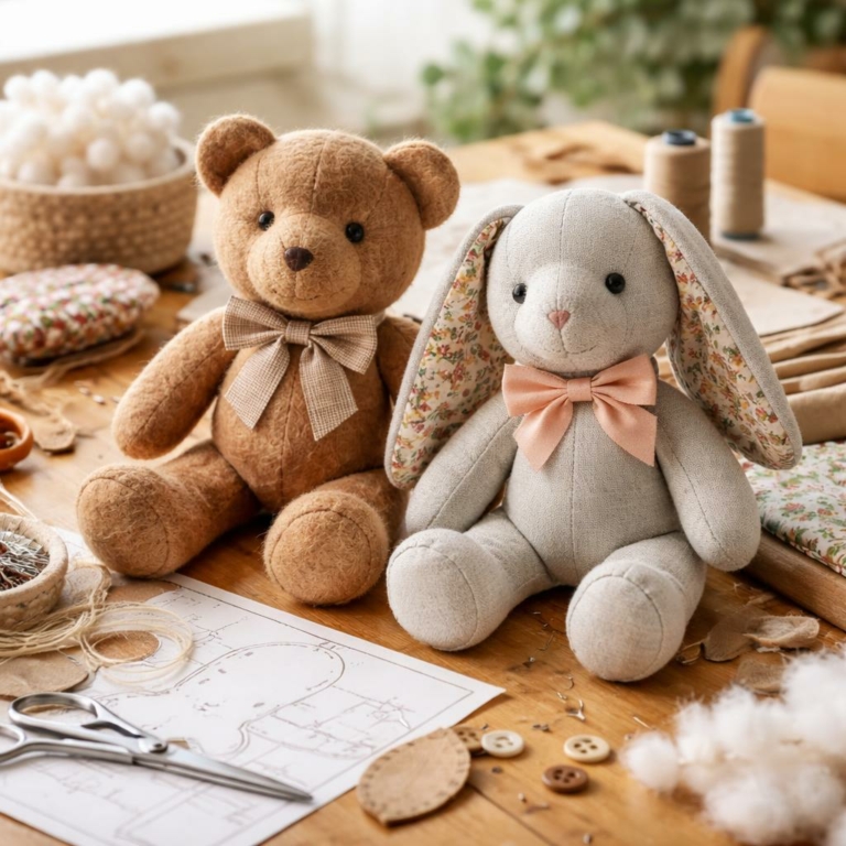 DIY Peluches : Fabriquez un lapin et un ours en tissu — Patron d’ours offert